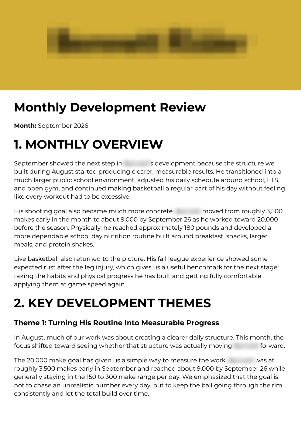 Core3 monthly development review example